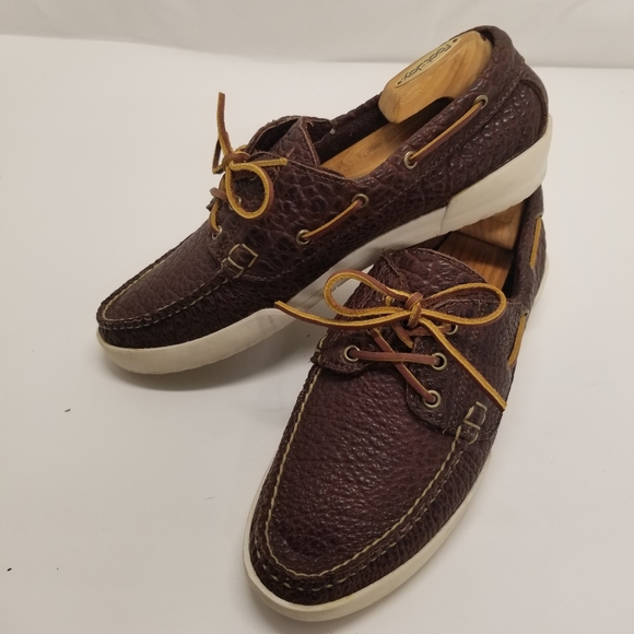 Made in Maine USA Mens Size 11D Brown Pebbled Leather Boat Shoe Slip On - Picture 9 of 12